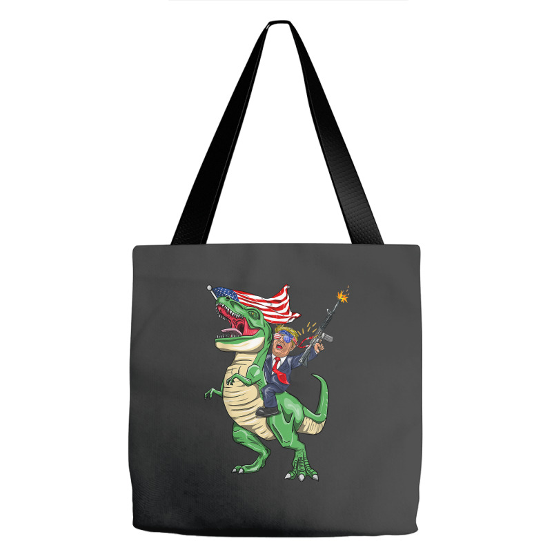 Machine Gun Trump On T Rex Dinosaur With American Flag Tote Bags | Artistshot