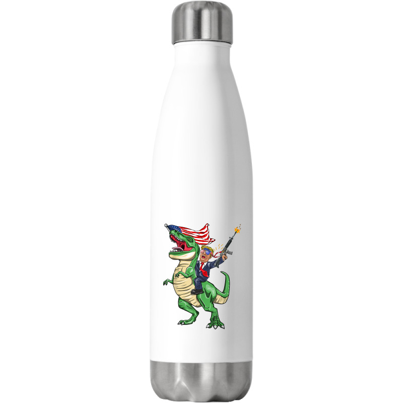 Machine Gun Trump On T Rex Dinosaur With American Flag Stainless Steel Water Bottle | Artistshot