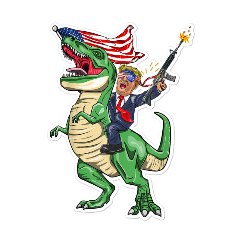 Machine Gun Trump On T Rex Dinosaur With American Flag Sticker | Artistshot