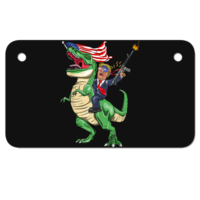 Machine Gun Trump On T Rex Dinosaur With American Flag Motorcycle License Plate | Artistshot