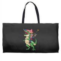 Machine Gun Trump On T Rex Dinosaur With American Flag Weekender Totes | Artistshot