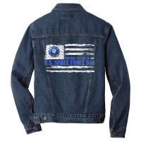 Vintage Usa American Flag Proud To Be A Us Space Force Dad Men Denim Jacket | Artistshot