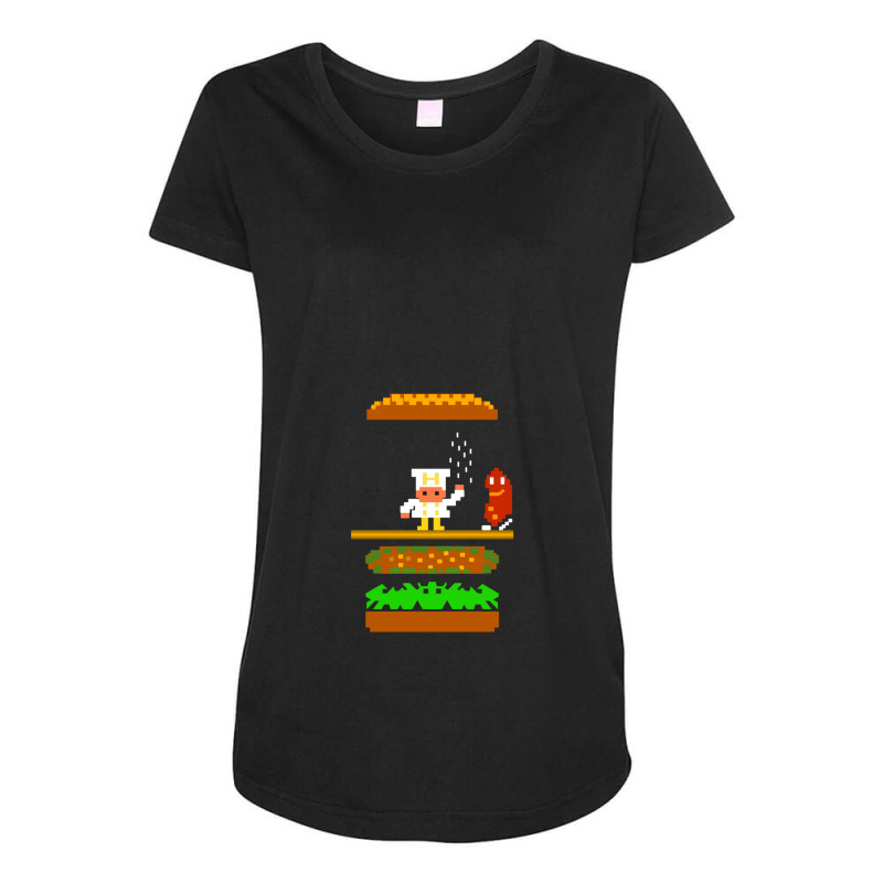 Burger Time Retro 80's Arcade Game Design Maternity Scoop Neck T-shirt by cm-arts | Artistshot