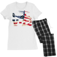 V 22 Osprey Military Aircraft Distressed Usa Flag Overlay T Shirt Women's Pajamas Set | Artistshot