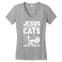 Jesus Is My Savior Cats Are My Therapy 1st Time Cat Owner T Shirt Women's V-neck T-shirt | Artistshot