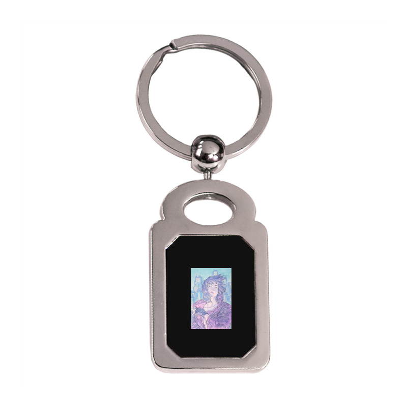 Cyberpunk Girl Silver Rectangle Keychain | Artistshot