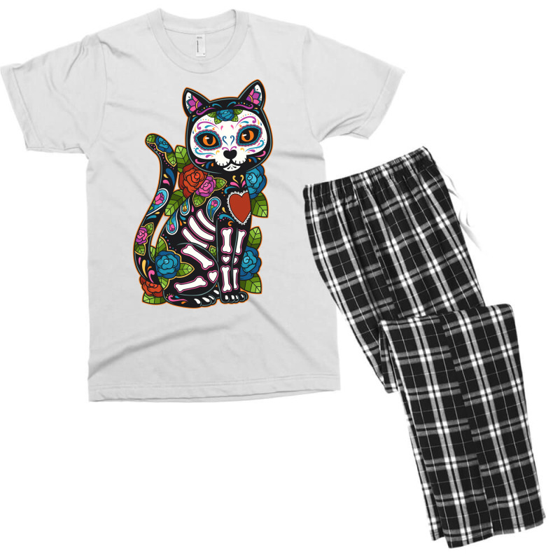 Cat Sugar Skull Mexico Calavera Dia De Los Muertos Halloween Sweatshir Men's T-shirt Pajama Set by cm-arts | Artistshot