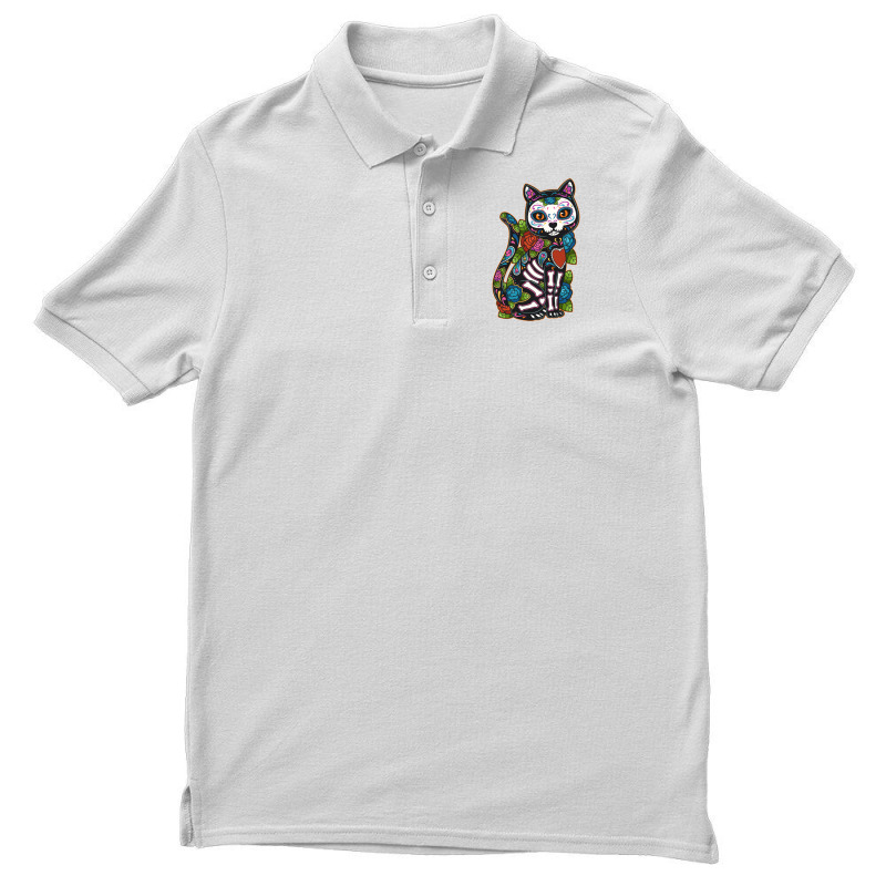 Cat Sugar Skull Mexico Calavera Dia De Los Muertos Halloween Sweatshir Men's Polo Shirt by cm-arts | Artistshot