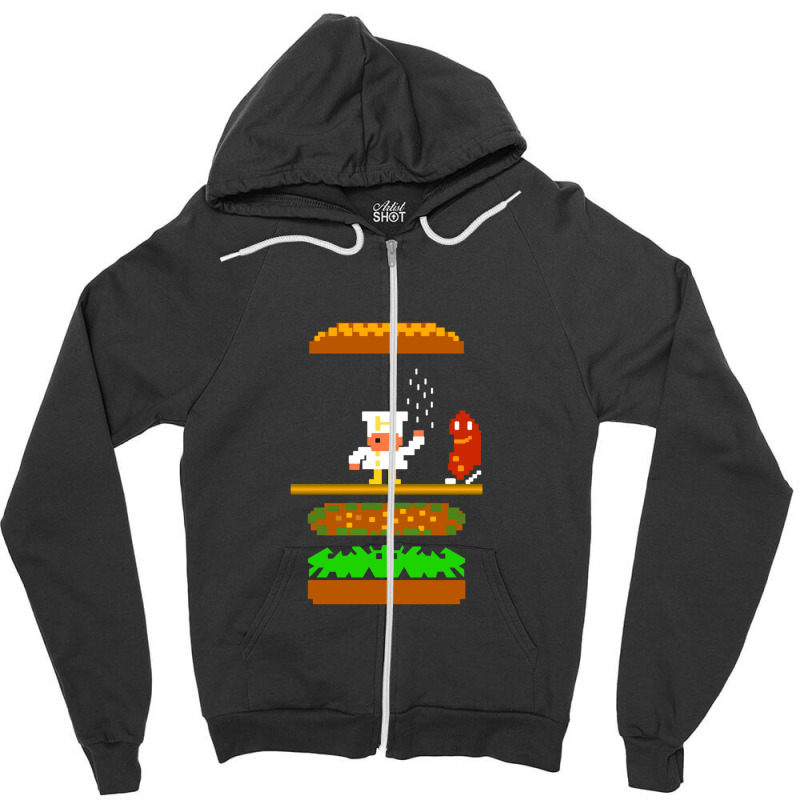 Burger Time Retro 80's Arcade Game Design 1 Zipper Hoodie by cm-arts | Artistshot