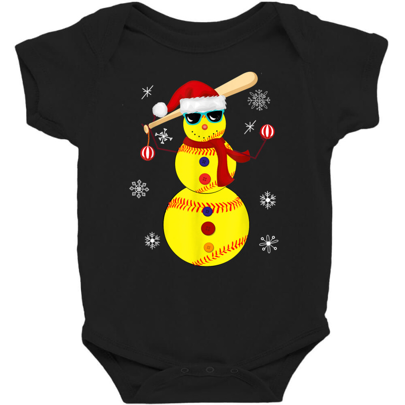 Softball Shortstop With Bat Xmas Snowman Snow Snowlfake T Shirt Baby Bodysuit | Artistshot