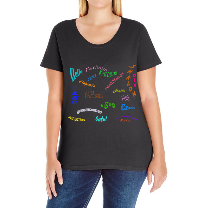 Greeting In 19 Languages   Salute   Hello Ladies Curvy T-Shirt by cm-arts | Artistshot