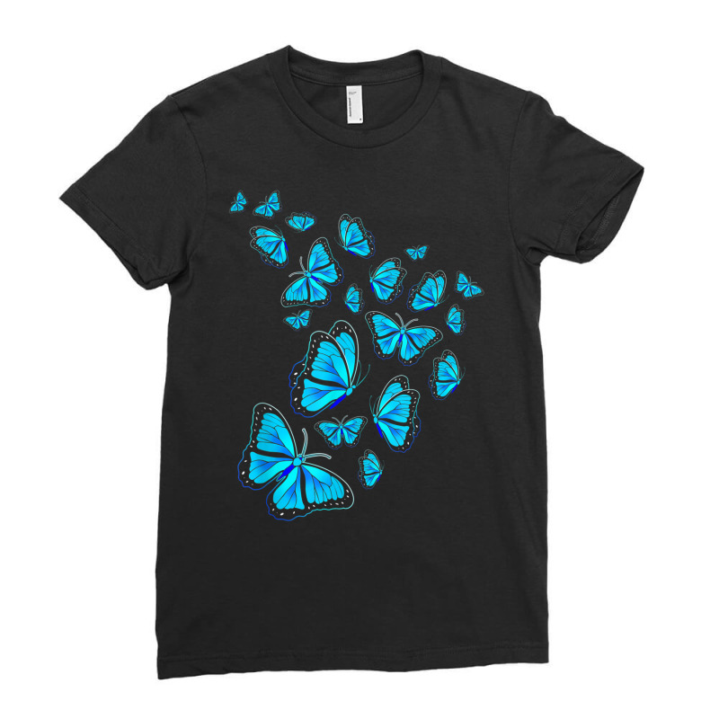 Flying Butterflies Blue Morpho Butterfly T Shirt Ladies Fitted T-Shirt by cm-arts | Artistshot