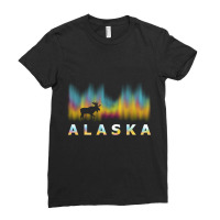 Alaska Reindeer Design With Polar Lights And Moose Pullover Hoodie Ladies Fitted T-shirt | Artistshot