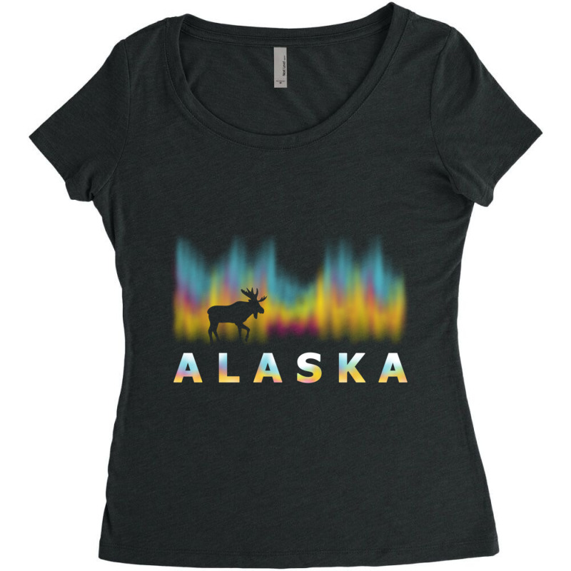 Alaska Reindeer Design With Polar Lights And Moose Pullover Hoodie Women's Triblend Scoop T-shirt by cm-arts | Artistshot