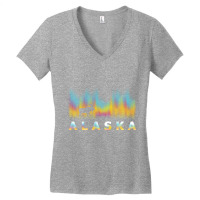 Alaska Reindeer Design With Polar Lights And Moose Pullover Hoodie Women's V-neck T-shirt | Artistshot