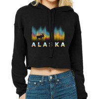 Alaska Reindeer Design With Polar Lights And Moose Pullover Hoodie Cropped Hoodie | Artistshot