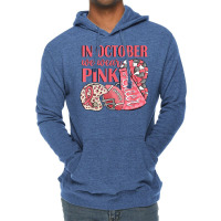 In October We Wear Pink Warrior Football Cheer Megaphone T Shirt Lightweight Hoodie | Artistshot