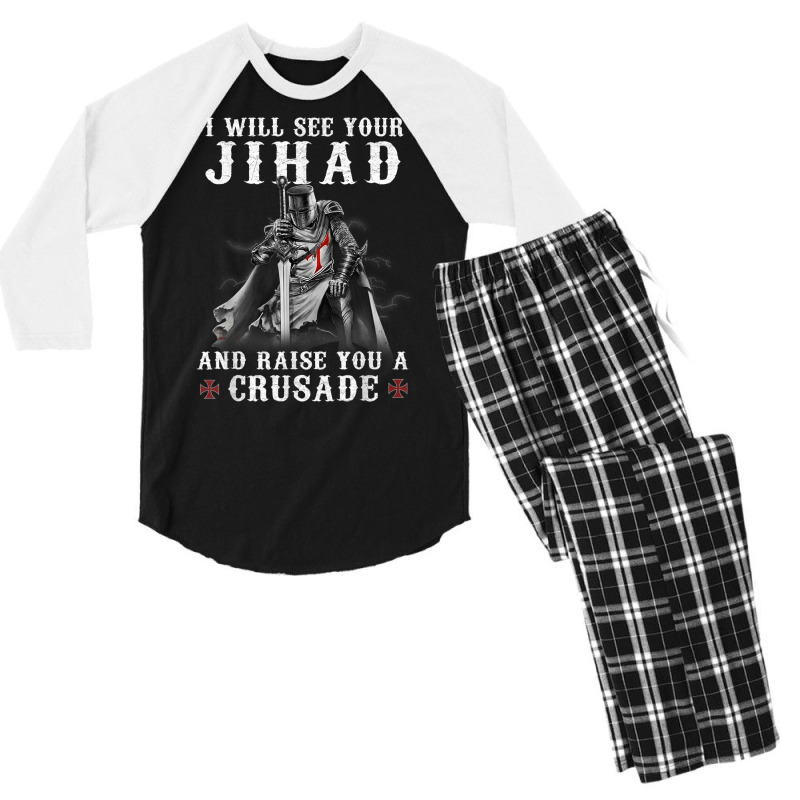 Christian Warrior Knight Templar Raise You A Crusader T Shirt Men's 3/4 Sleeve Pajama Set | Artistshot