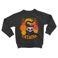 Black Cat With Catrina Mask And Flowers Toddler Sweatshirt | Artistshot