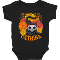 Black Cat With Catrina Mask And Flowers Baby Bodysuit | Artistshot