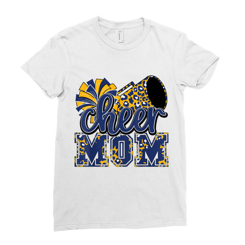 Cheer Mom Navy Leopard Cheer Poms & Megaphone T Shirt Ladies Fitted T-Shirt by cm-arts | Artistshot