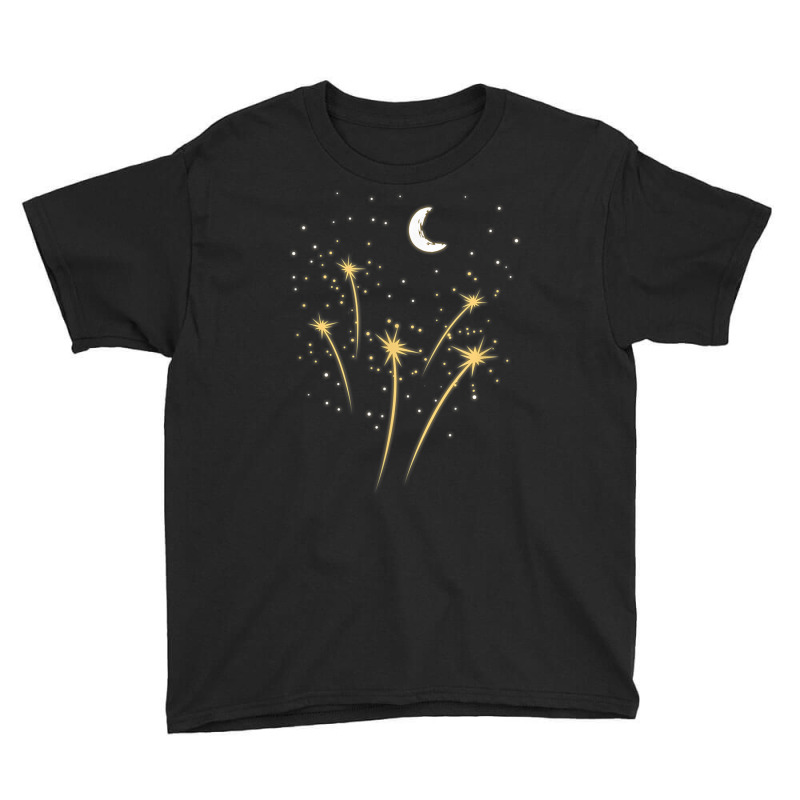 Moon Fireworks Starry Night Lunar Cresent Stargazer Gift T Shirt Youth Tee by cm-arts | Artistshot