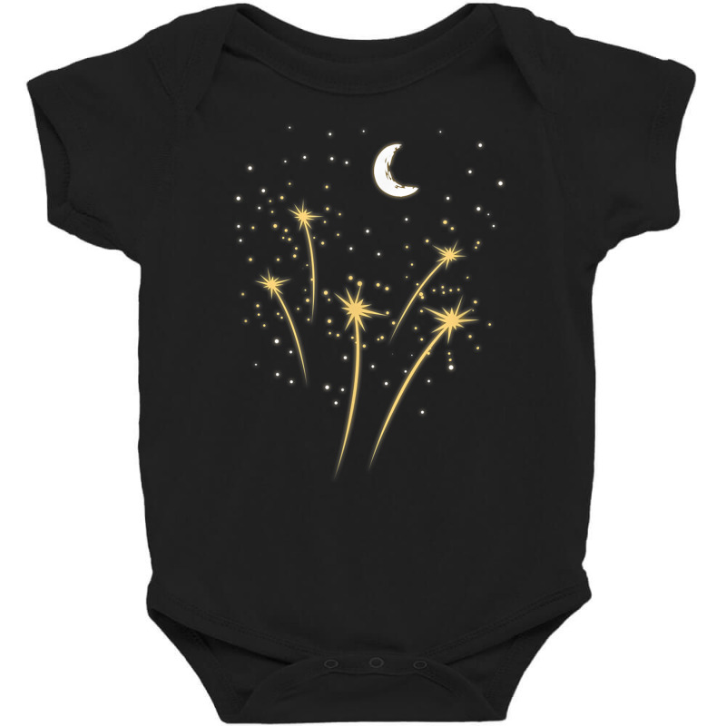 Moon Fireworks Starry Night Lunar Cresent Stargazer Gift T Shirt Baby Bodysuit by cm-arts | Artistshot