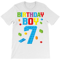 Master Builder 7th Birthday Boy 7 Seven Year Building Bricks T Shirt T-shirt | Artistshot