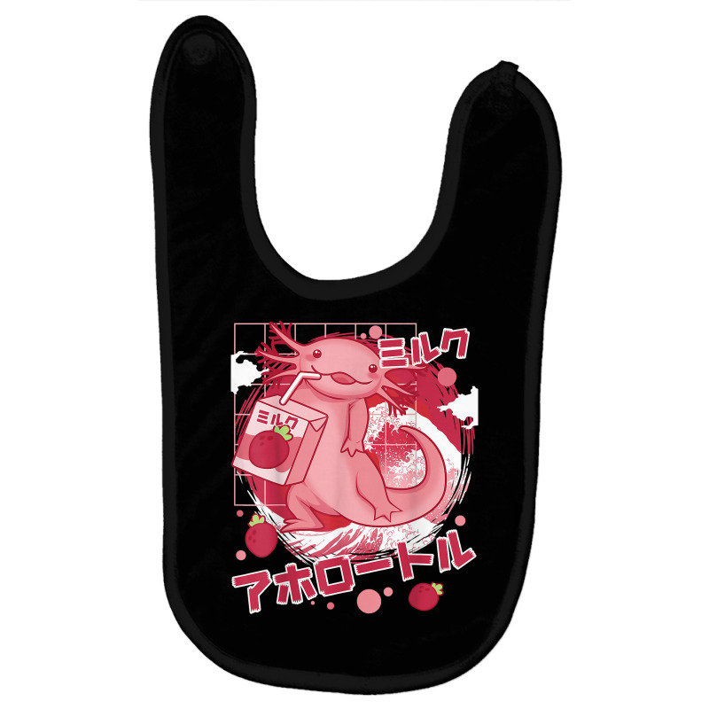 Kawaii Axolotl Drinking Strawberry Milkshake Japanese Otaku T Shirt Baby Bibs by cm-arts | Artistshot