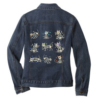 Colorful Cat Skeleton Day Of The Dead Candy Skeleton Ladies Denim Jacket | Artistshot