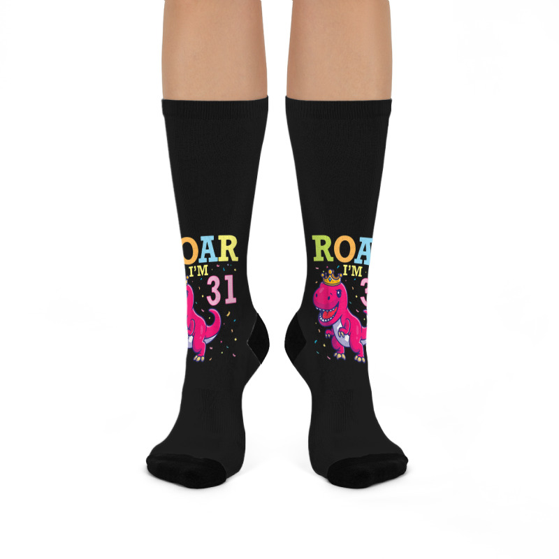 King Dinosaur Dance Happy My Birthday Roar I'm 31 Years Old Crew Socks | Artistshot