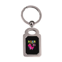 King Dinosaur Dance Happy My Birthday Roar I'm 31 Years Old Silver Rectangle Keychain | Artistshot