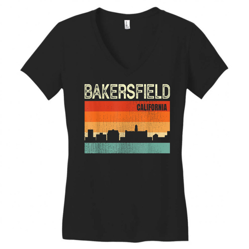 Bakersfield California Town Skyline Women's V-Neck T-Shirt by Color | Artistshot