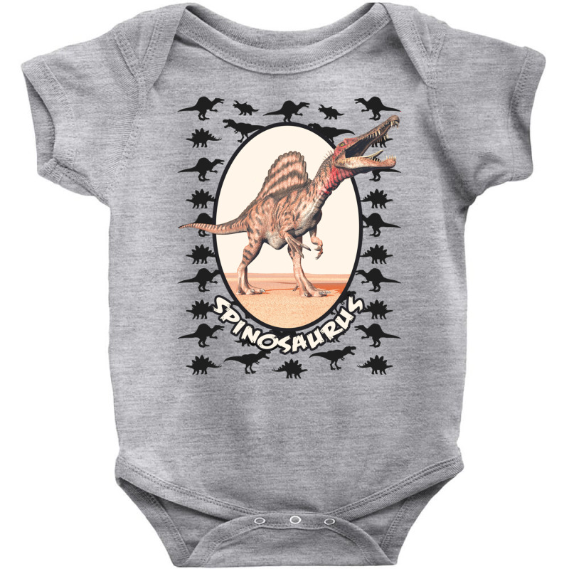 Realistic Spinosaurus Graphic With Black Dinosaur Pattern Sweatshirt Baby Bodysuit | Artistshot