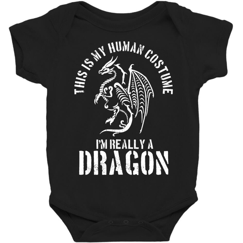 This Is My Human Costume I M Really A Dragon Funny Halloween Baby Bodysuit | Artistshot