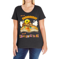 Talk Spooky To Me ,read Book, Halloween Vibes, Ghost, Funny T Shirt Ladies Curvy T-shirt | Artistshot