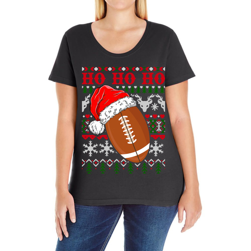 Football Funny American Football Santa Hat Ugly Christmas Sweater 390 Ladies Curvy T-Shirt by coolquirrell | Artistshot