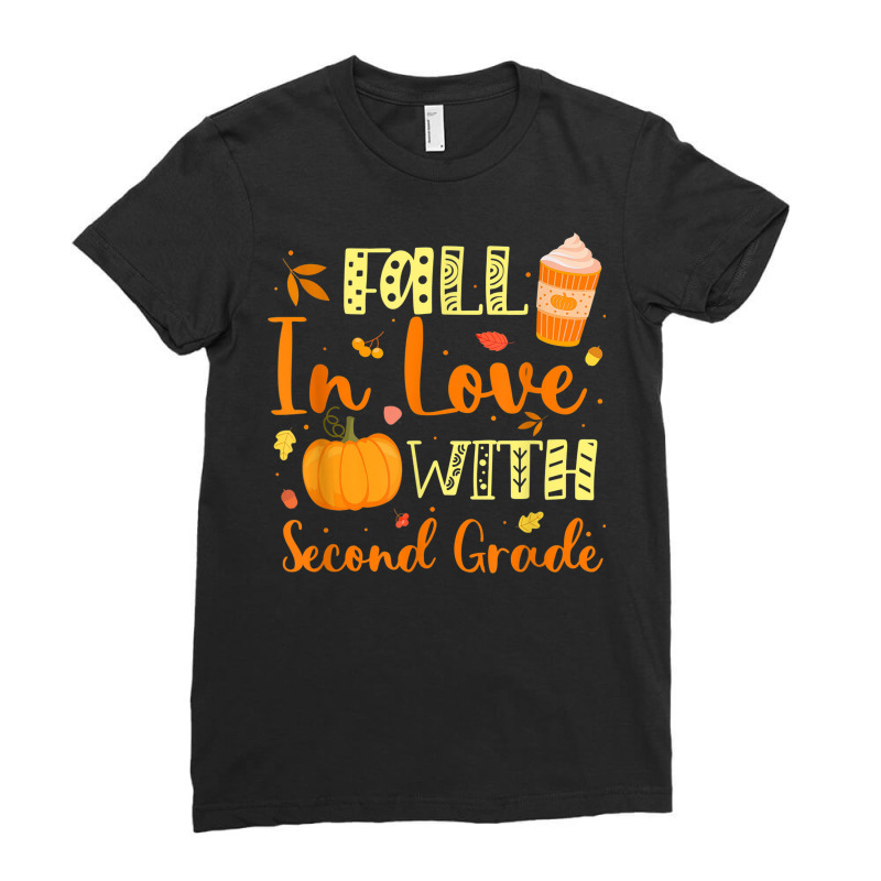 Fall In Love With Second Grade Pumpkin Autumn Season Ladies Fitted T-Shirt by Orchid | Artistshot