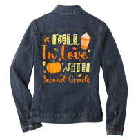 Fall In Love With Second Grade Pumpkin Autumn Season Ladies Denim Jacket | Artistshot