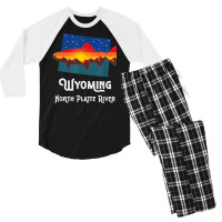 Trout Fly Fishing Nature North Platte River Mountain Sunset Men's 3/4 Sleeve Pajama Set | Artistshot