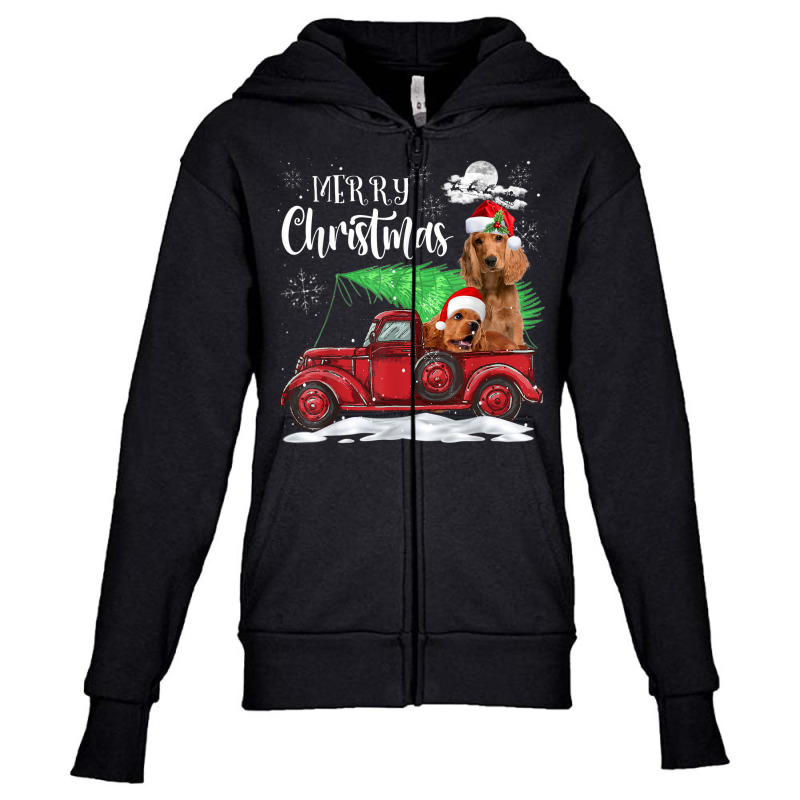 Funny Cocker Spaniel Red Truck Christmas Pajama Youth Zipper Hoodie by Sombre | Artistshot