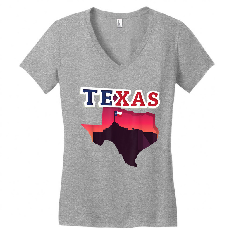 State Of Texas Map With State Flag Women's V-Neck T-Shirt by cm-arts | Artistshot