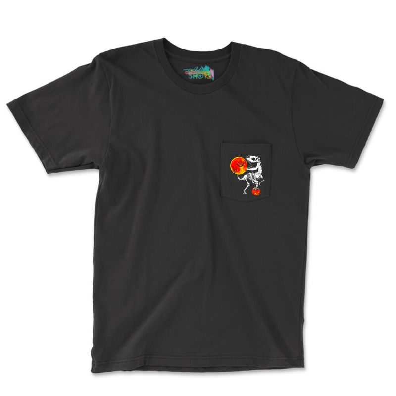 Halloween Dinosaur T Rex Skeleton Pocket T-shirt | Artistshot