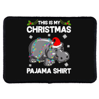 Hippopotamus Funny This Is My Christmas Pajama Hippopotamus Xmas Light Rectangle Patch | Artistshot