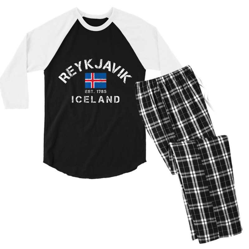 Reykjavik Iceland Est. 1785 Flag Souvenir Gift T Shirt Men's 3/4 Sleeve Pajama Set by cm-arts | Artistshot