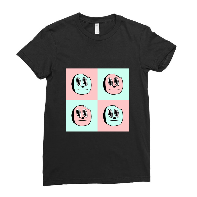 Pink And Blue Vintage Cartoon Bite Faces Ladies Fitted T-Shirt by PaulDupuy | Artistshot