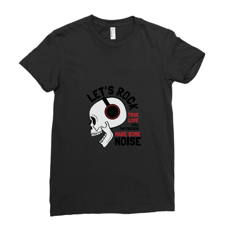 Rock Skull With Headphones Ladies Fitted T-Shirt by JeffereyGrimes | Artistshot