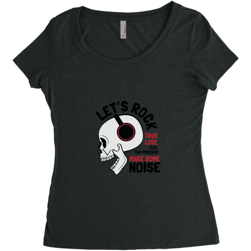 Rock Skull With Headphones Women's Triblend Scoop T-shirt by JeffereyGrimes | Artistshot