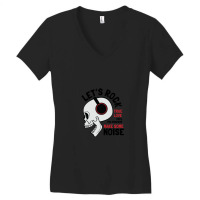 Rock Skull With Headphones Women's V-neck T-shirt | Artistshot