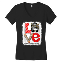 Substitute Teacher Love Messy Bun Leopard Back To School Women's V-neck T-shirt | Artistshot